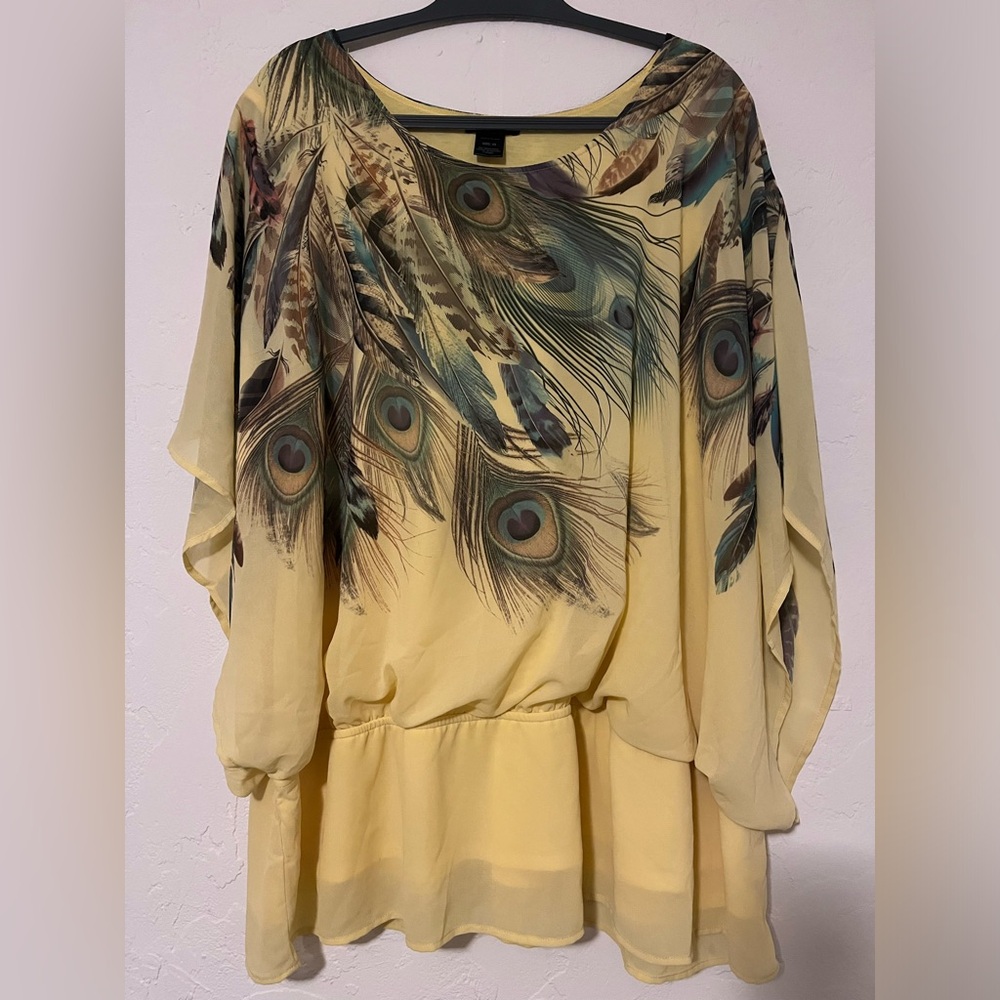 Leebe yellow blouse with peacock feathers